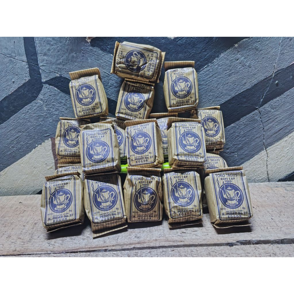

Kopi cap Teko/tanpa gula toko "Agus" legenda/8 gram isi 20 pcs (kemasan kertas)