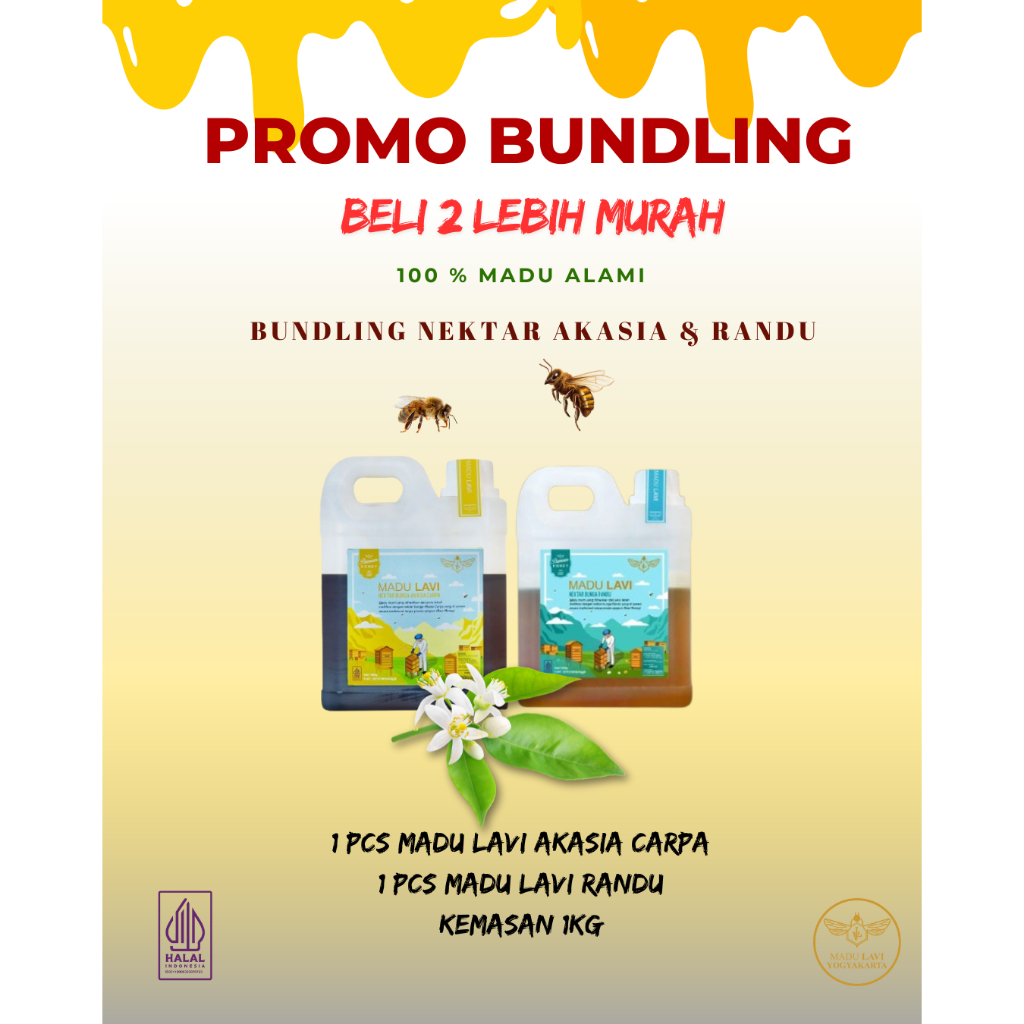 

Paket Bundling madu akasia carpa dan madu nektar randu kemasan 1kg