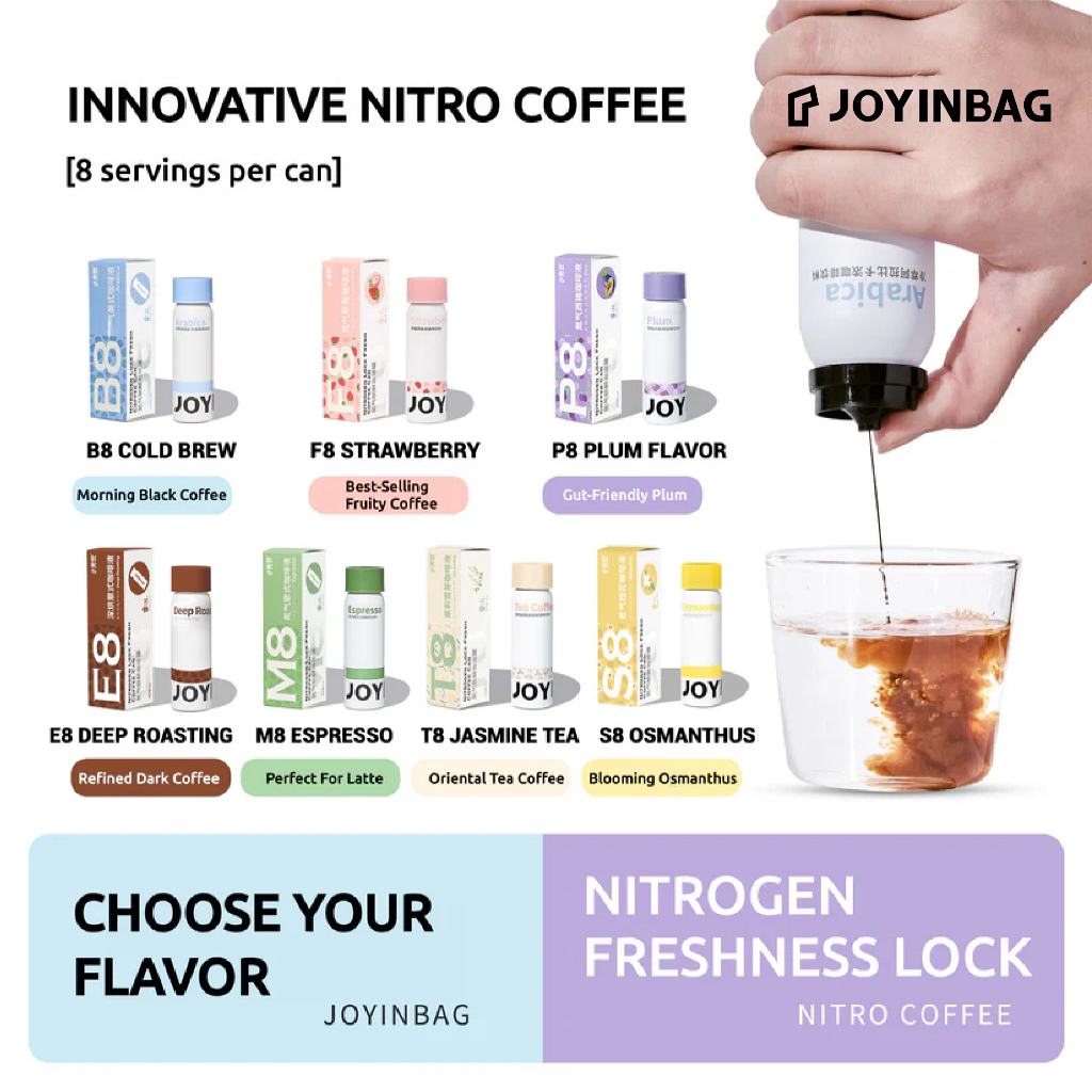 

JOYINBAG 7Flavours Make Your Own Bundle 8 Espresso Shots Per Can [ 40 x Nitro Coffee Concentrate ][ Kopi Suntik ] Nitro Kopi Instan
