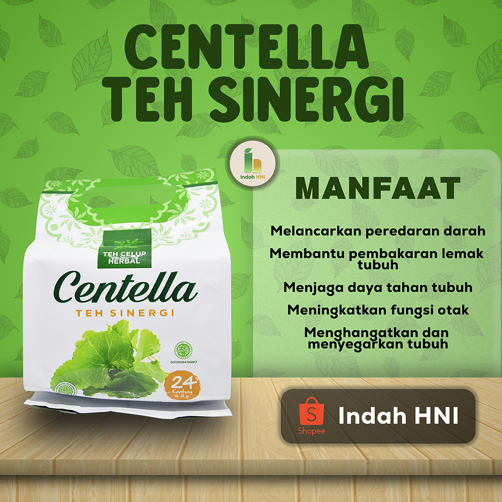 

CENTELLA TEH SINERGI HNI HPAI – Teh Celup Herbal untuk Menjaga Kesehatan | Pegagan, Teh Hijau, Jati Belanda, Jahe Merah | 24x2g