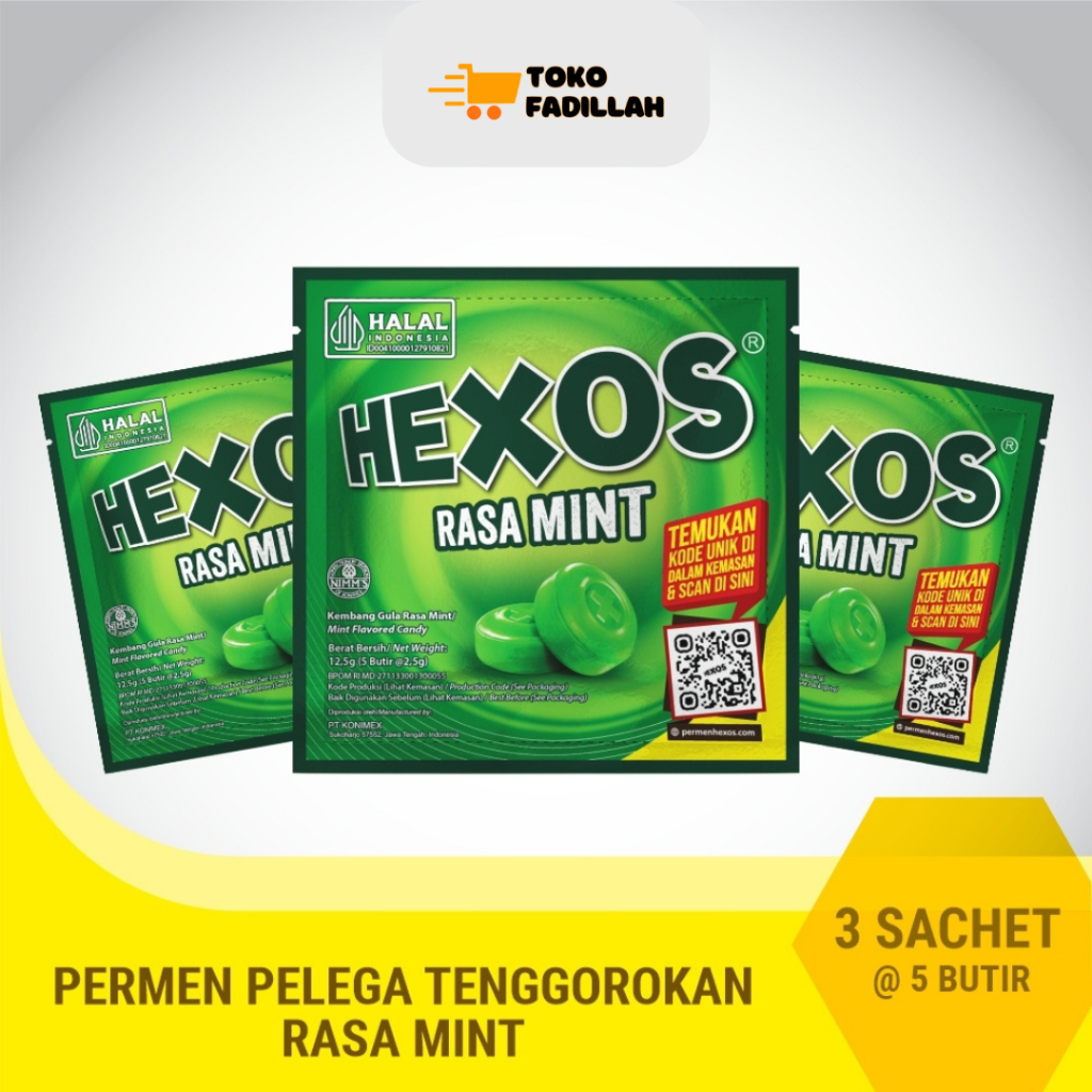 

[3 pcs] HEXOS Mint Sachet - Permen Pelega Tenggorokan