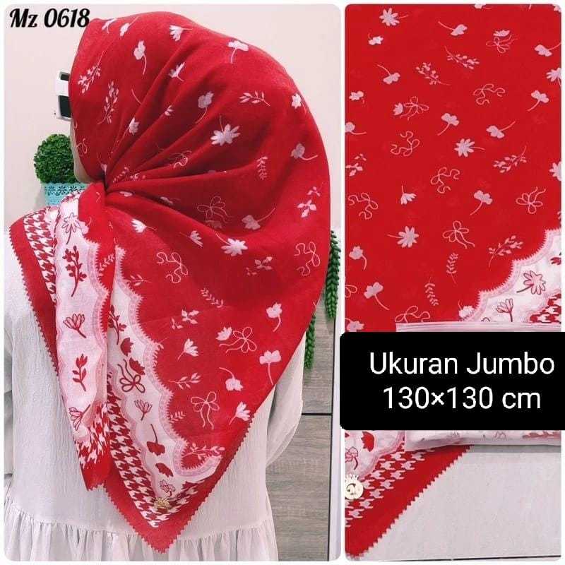 Hijab Jilbab Jumbo 130x130 Merah Putih 17 Agustus Kerudung Segi Empat Voal Motif Kemerdekaan