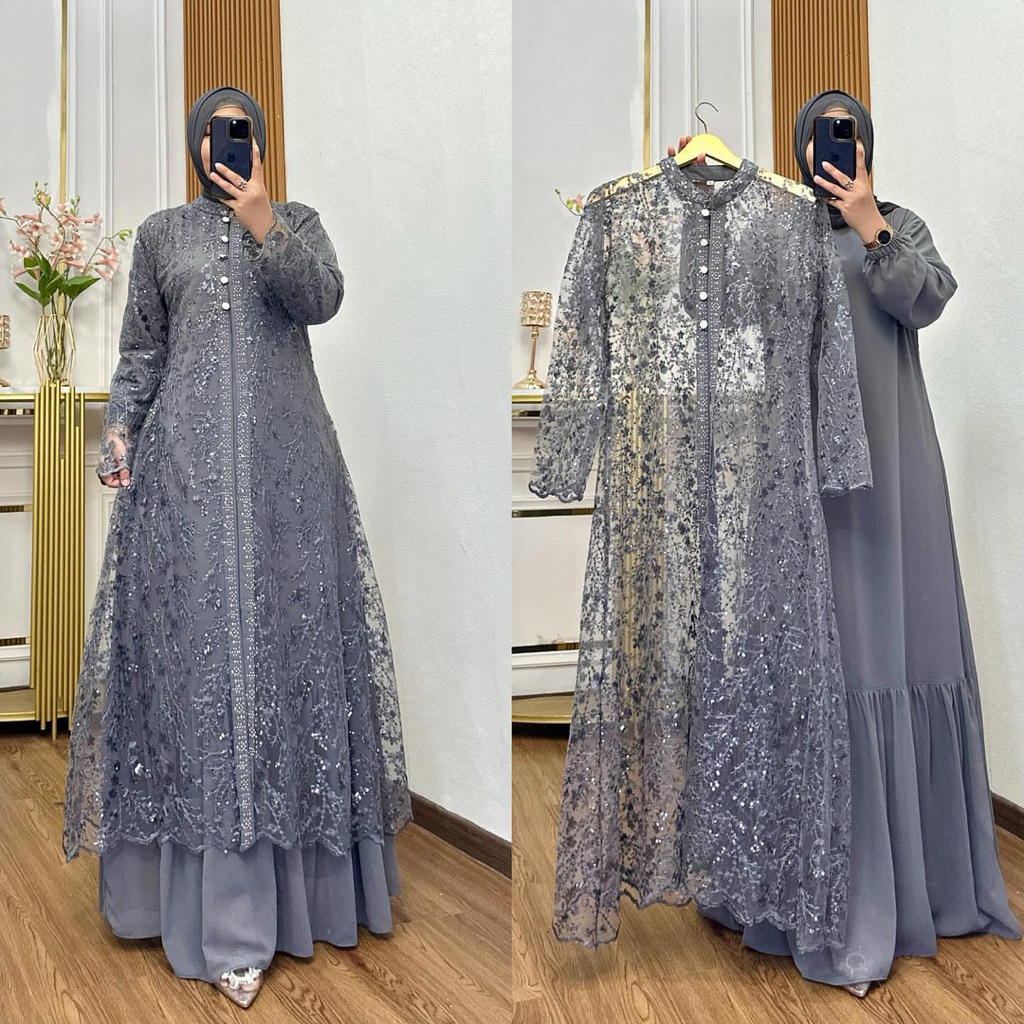 Leshia dress bahan ceruty babydoll mix brukat premium baju gamis wanita kondangan
