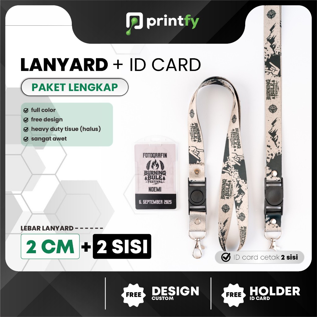 

Printfy - Paket Lengkap (lanyard + id card + holder) - 2 sisi - 2 cm - Custom