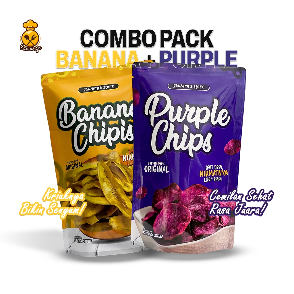 

Sawarga Store Combo Pack: Banana Chips Original & Purple Chips Original - Paket Ganda Pisang & Ubi Ungu