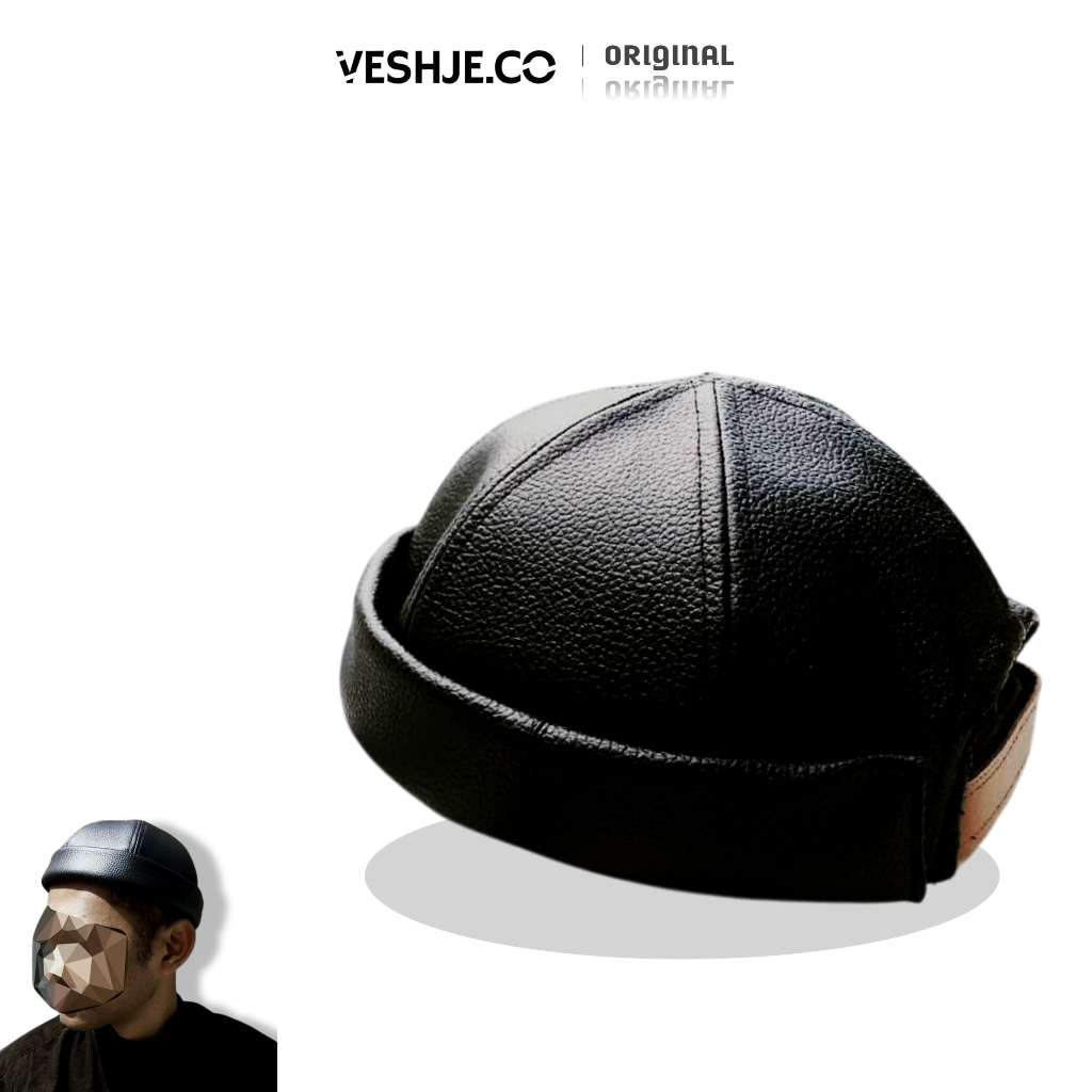 VESHJE.CO Miki Hat Peci Kulit Sintetis Hitam