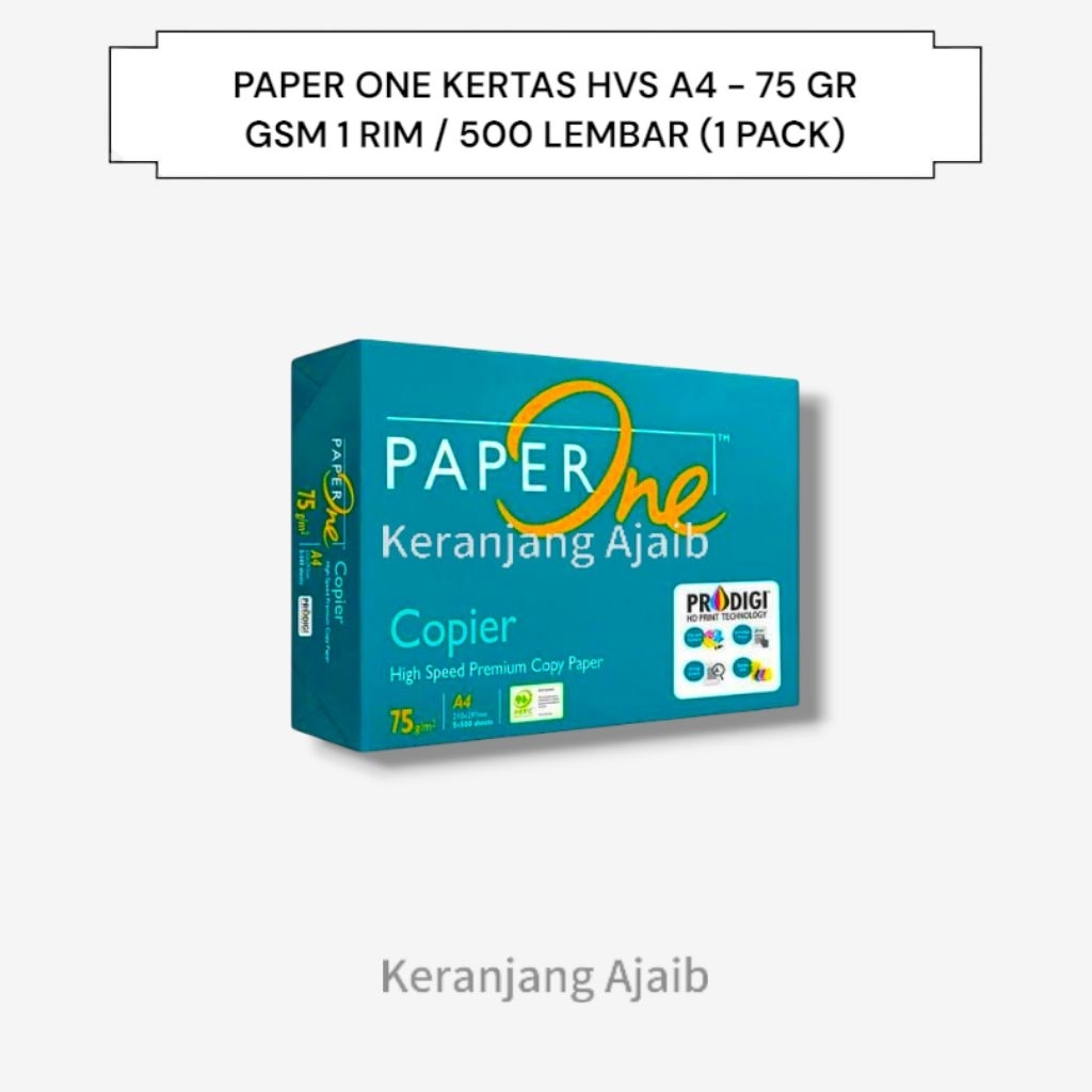 

PAPER ONE Kertas HVS Ukuran A4 - 75 Gr / 500 Lembar (1 PACK)
