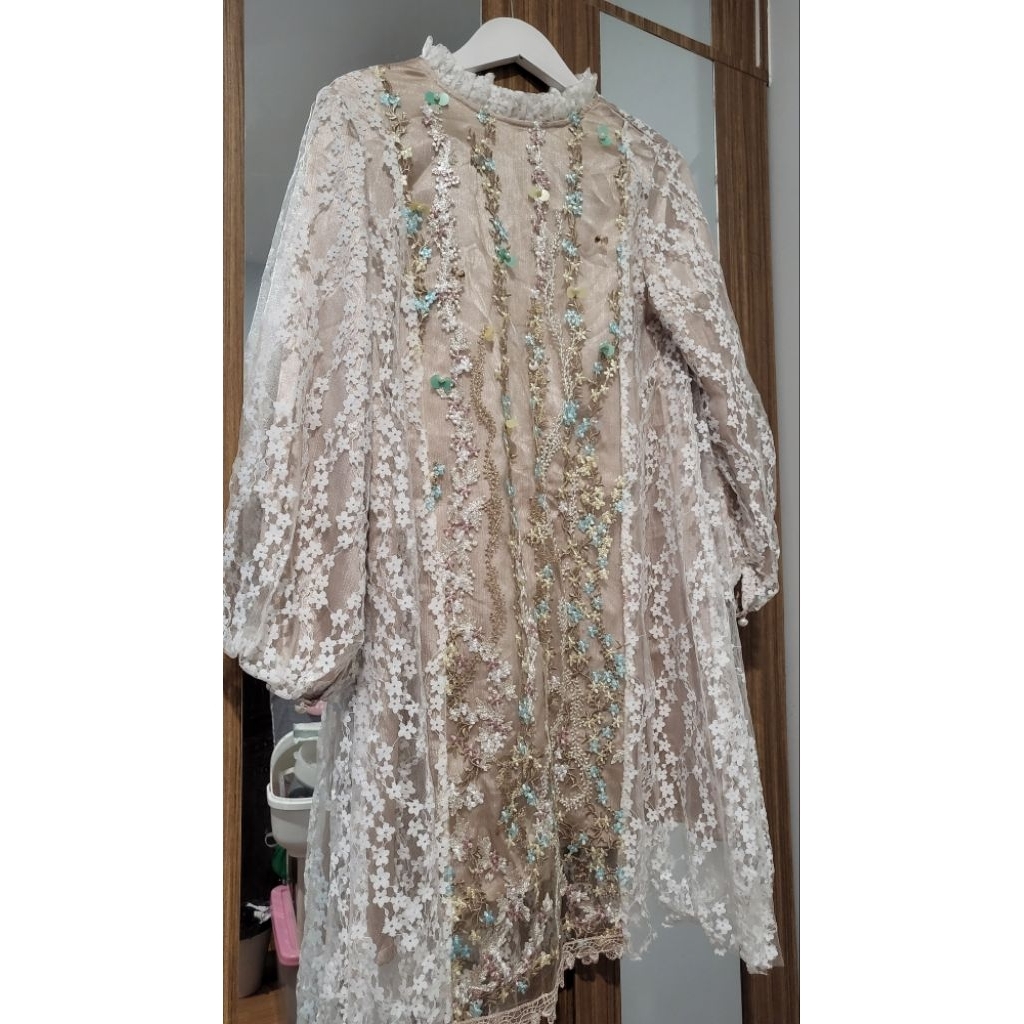 dress tunik pesta brukat mewah