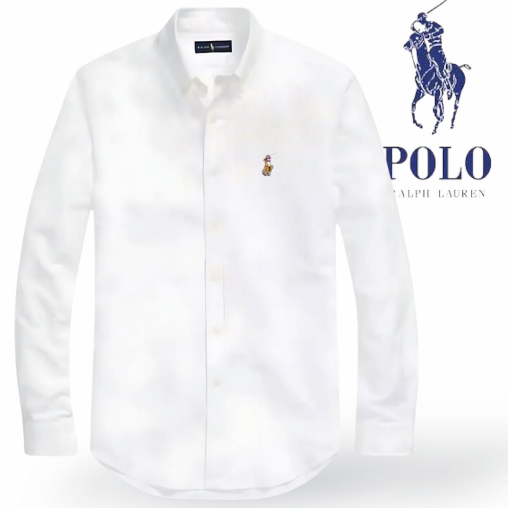 KEMEJA POLO LENGAN PANJANG PRIA PUTIH KANTORAN