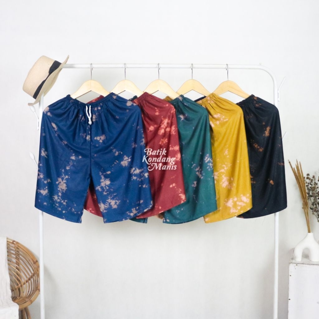 Celana Kolor Pendek Reguler Celana Pendek Cowok Cewek Bahan Rayon Celana Tali Kolor Motif Asap Bali