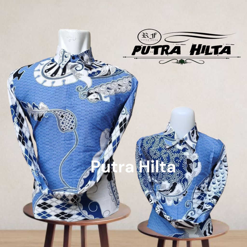 kemeja Batik Couple Ayah Anak Warna Biru Muda Bahan Katun Solo Lais Furing//batik pesta kondangan co