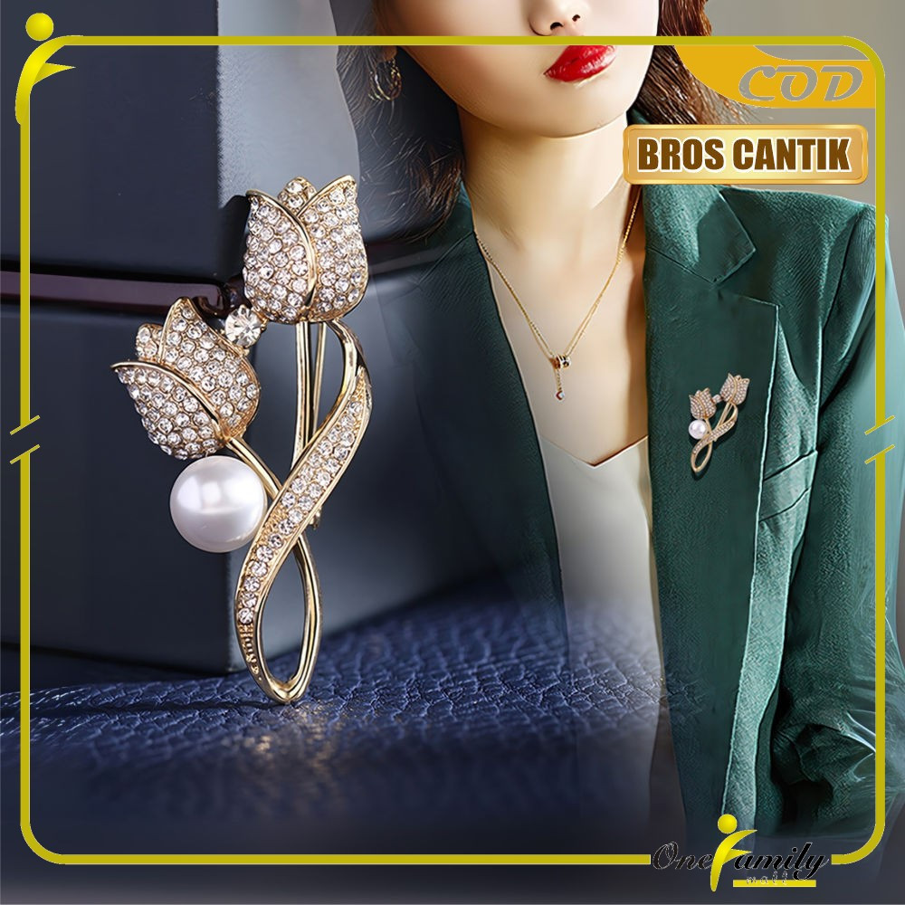ONE-C1325 Bros Cantik Elegan Motif Bunga Tulip Bros Jilbab Aksesoris Wanita Pria / Pin Baju Bros Jas