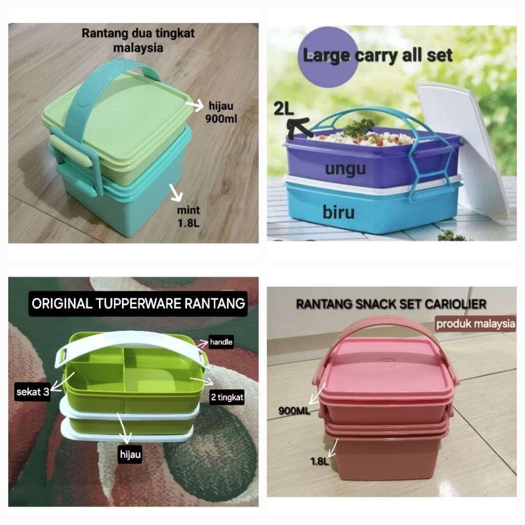 ORIGINAL TUPPERWARE RANTANG DOUBLE SWEET 4 TINGKAT/ RANTANG JUMBO/CTG REGTANGULAR 4TINGKAT/RANTANG