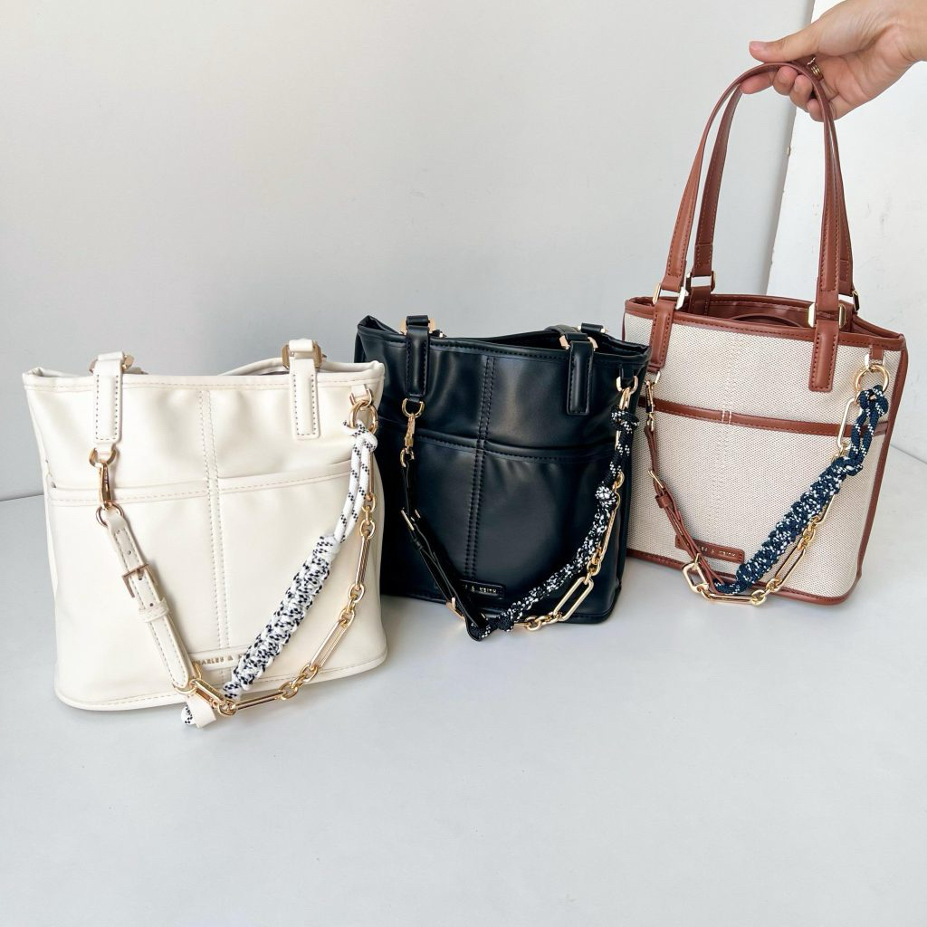 Tas tote bag mini CK hitam putih coklat