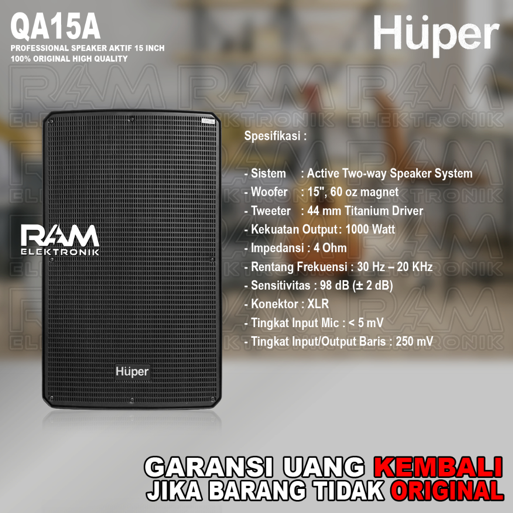 Speaker Aktif 15 Inch HUPER QA15A | QA15 A | QA 15 A Original Harga 1 Unit