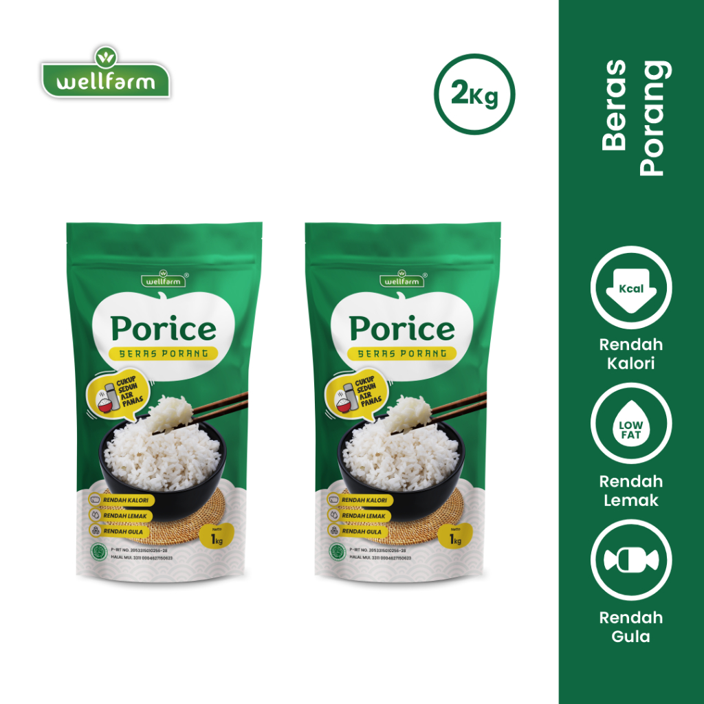 Beras Porang 2Kg Porice | Beras Diet dan Diabetes | WellFarm Shirataki Porang Konjac Rice