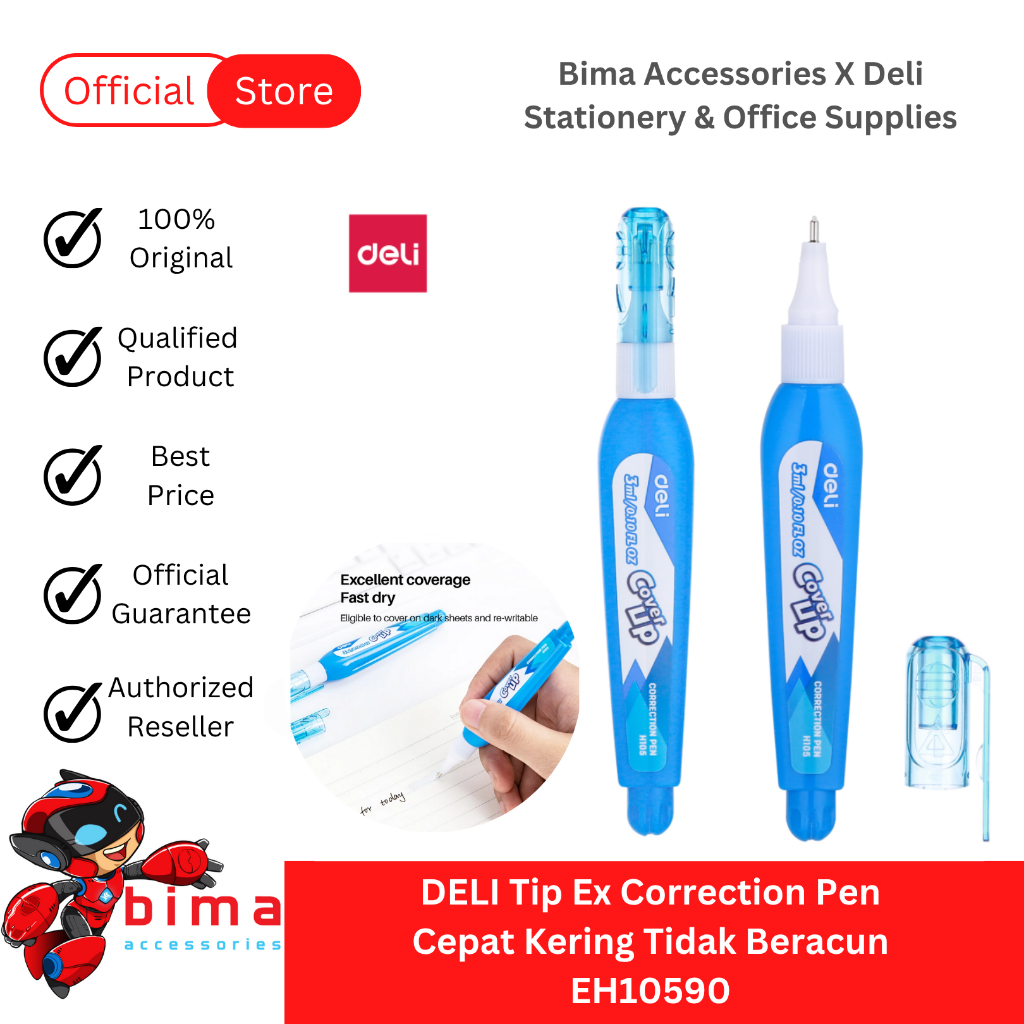 

DELI Tipe X Tip Ex Kertas Cair Liquid Correction Pen Tape Cepat Kering Tidak Beracun EH10590