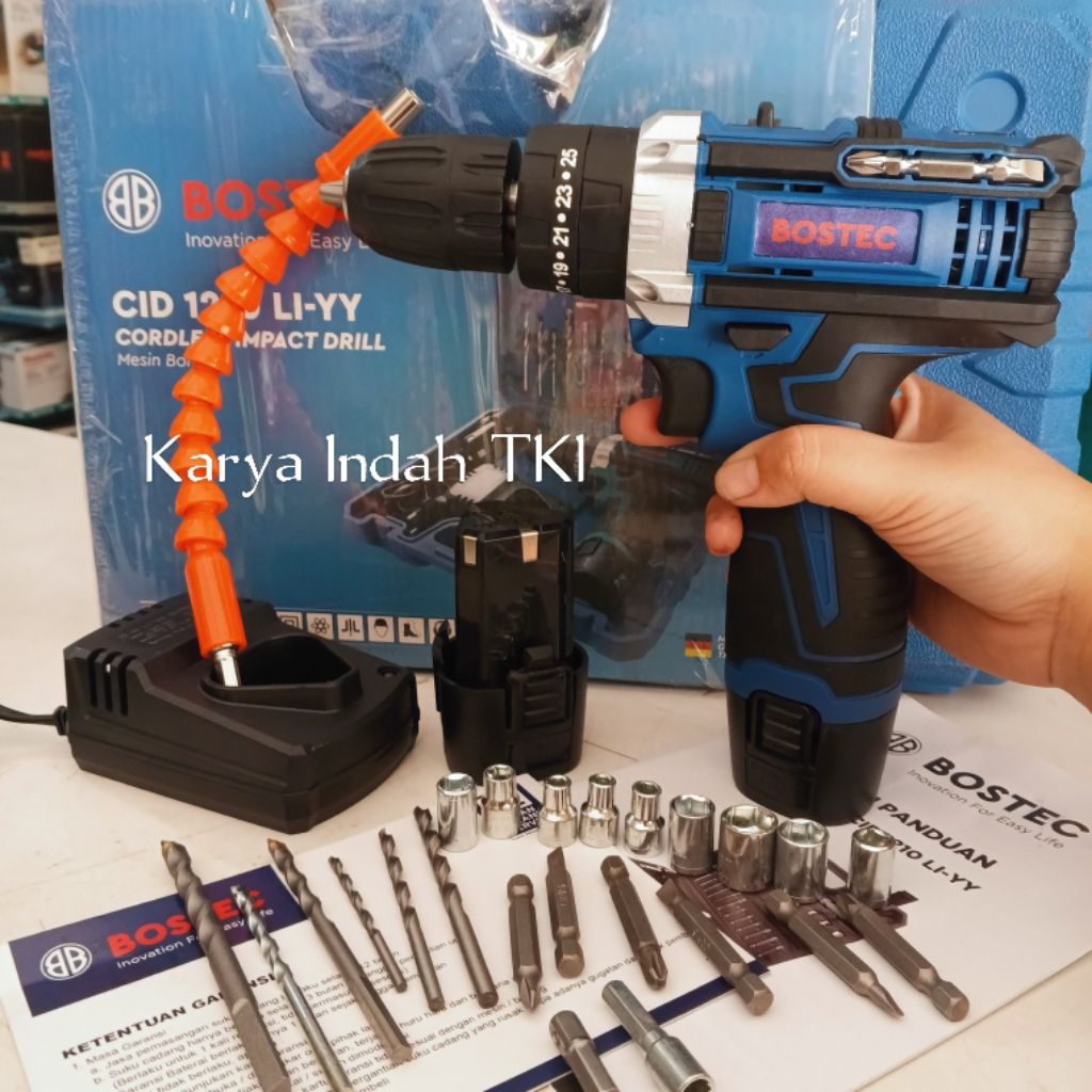 Bor Tembok Cordless 12Volt Bostec CID1210 LI-YY Mesin Bor Cordless Impact Drill