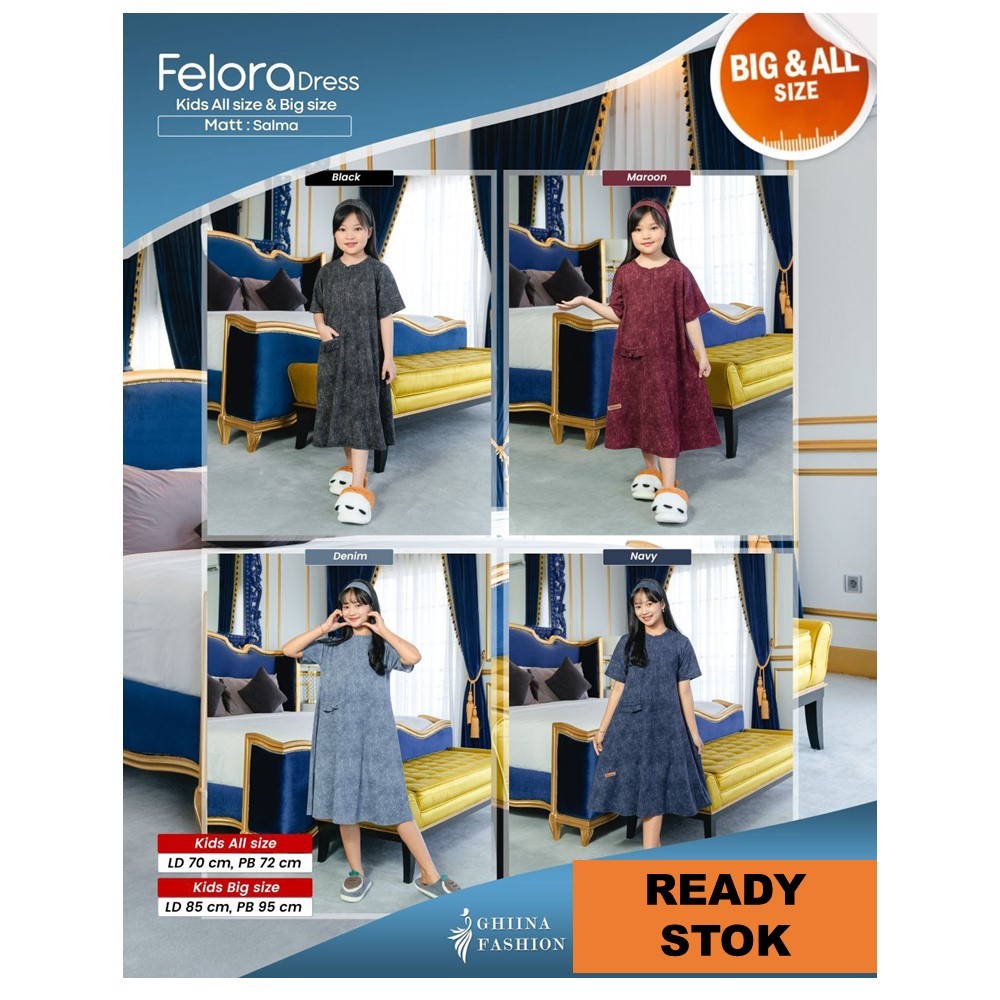 FELORA DRESS KIDS MOM  - GHIINA FASHION - BAHAN MATT SALMA - HOMEDRESS ANAK OUPLE GHIINA TERBARU - C