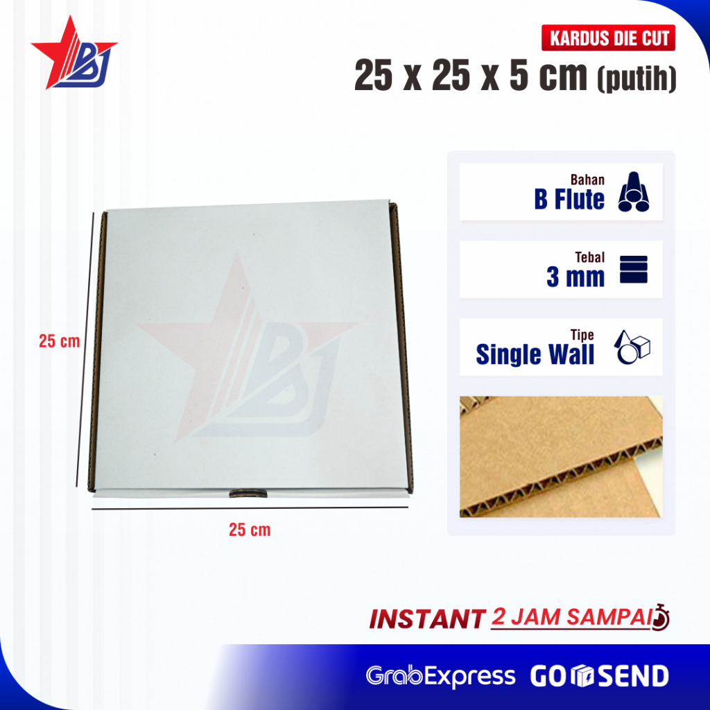 

Kardus Corrugated 25x25x5 CM | Die Cut | Kotak Karton | Box Packing Souvenir Pizza Putih