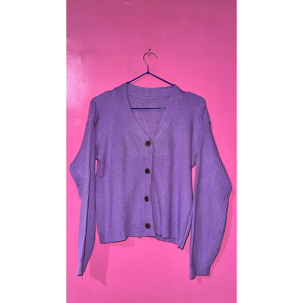 CARDIGAN CROP LILAC UNGU RAJUT (BELUM PERNAH DIPAKAI)