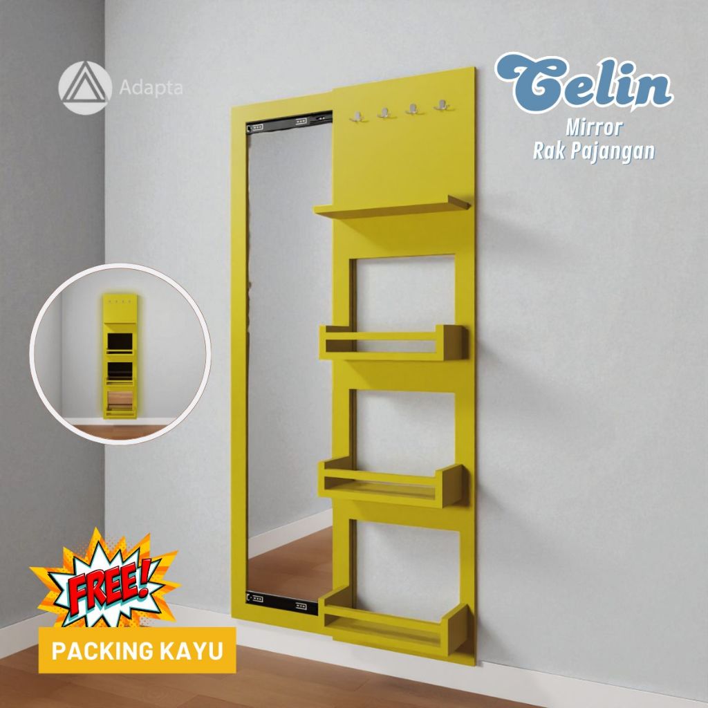Standing Mirror Rak Dinding Gantung Minimalis-Cermin Full Body Rak Pajangan Tempel Dinding--CelinA39