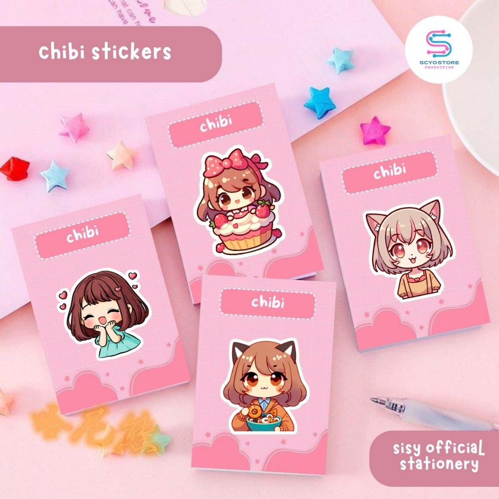 

Stiker Karakter CHIBI Tahan Air Untuk Laptop Dan Buku Sticker Character Isi 5pcs