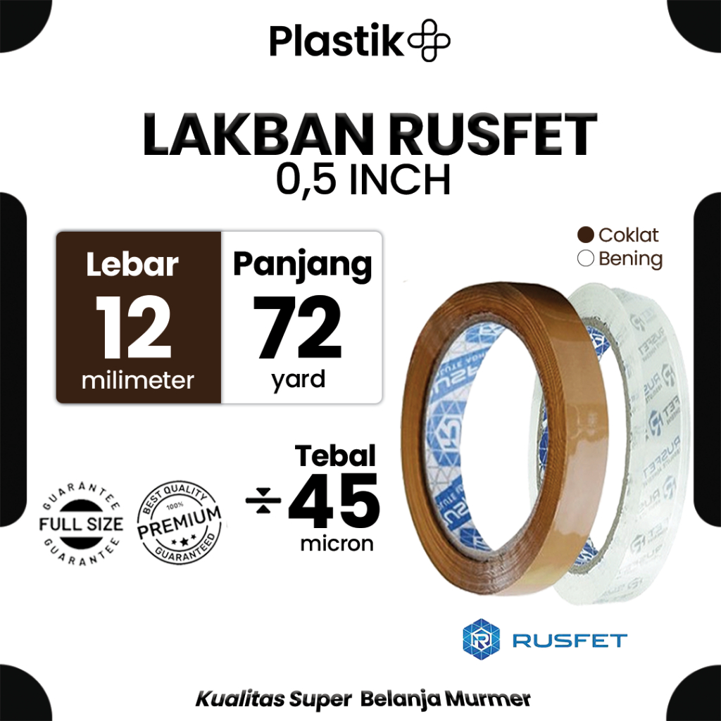 

Lakban Merek Rusfet Coklat Bening 0,5 inch x 72 yard (12 mm x 72 yard) Harga Satuan Ecer Spek. Daimaru