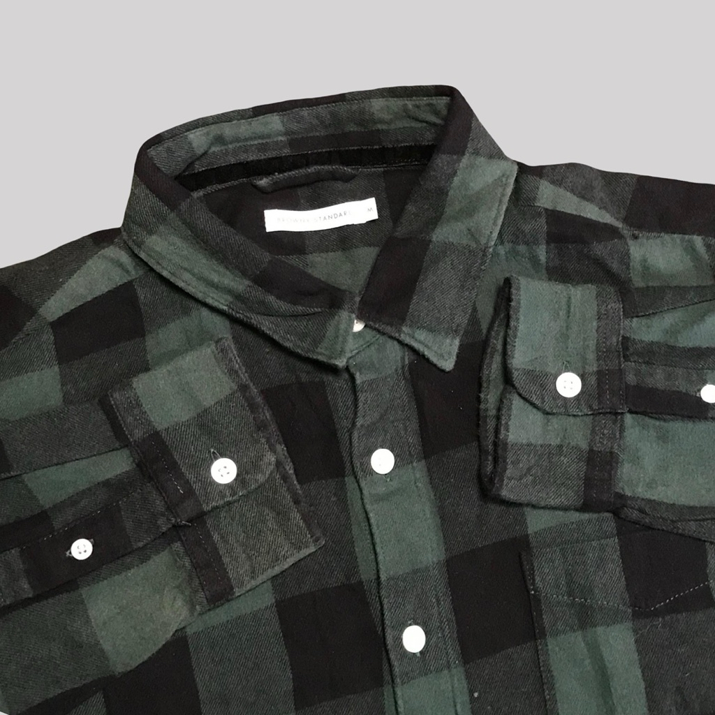 Kemeja Flannel Browny Standard Hijau Hitam - M (5)