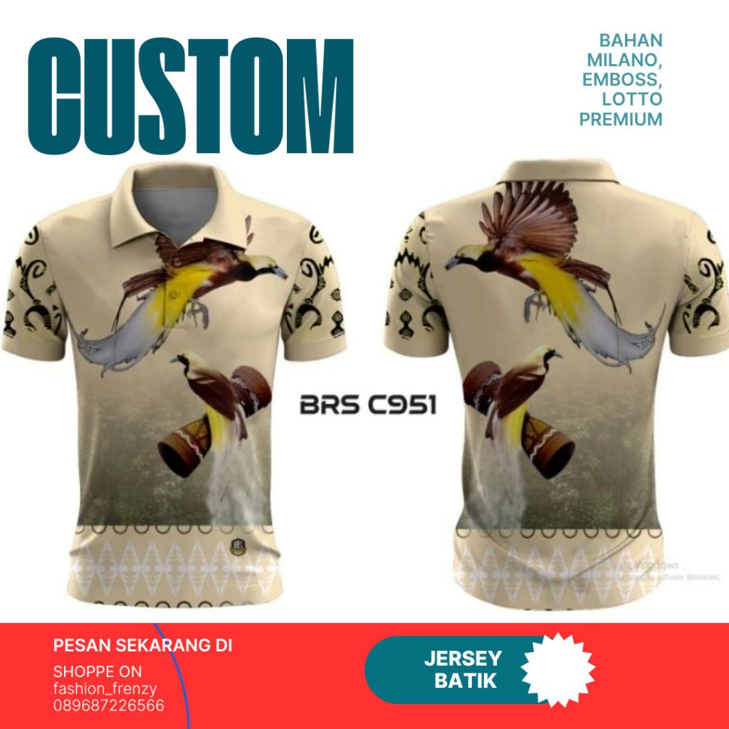 Kaos Jersey Papua - Kerah Polo - Motif Batik - Emboss - Full Printing - BRSC951FB