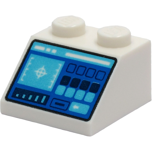 Lego 3039pb140 Slope 45 2 x 2 with Control Panel with Medium Azure and Dark Blue Buttons, Crosshairs