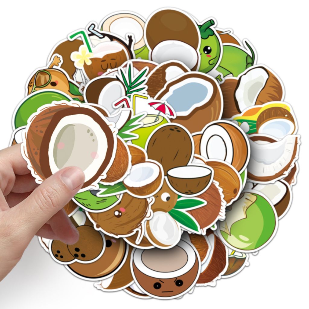 

[50 Pcs] DECO STICKER | STICKER DIY | JURNAL AESTHETIC [DS-126] COCONUT KELAPA FRUITS BUAH-BUAHAN SAYURAN Sticker Koper, HP Laptop Tumbler Komputer