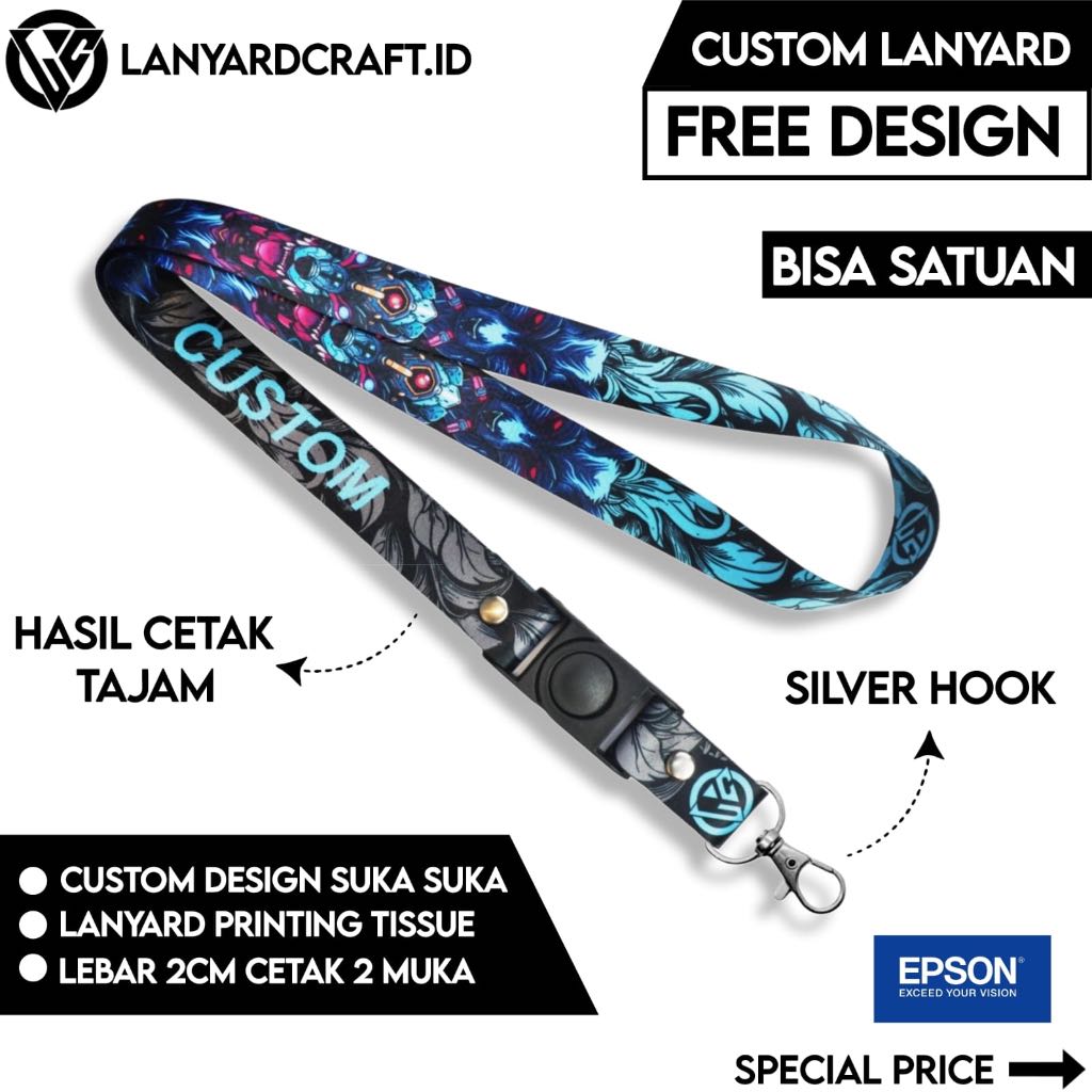 

[CUSTOM SATUAN] Custom Lanyard Size 2cm Type SO-SH Lanyard Id Card Printing / Lanyard Custom Desain Satuan