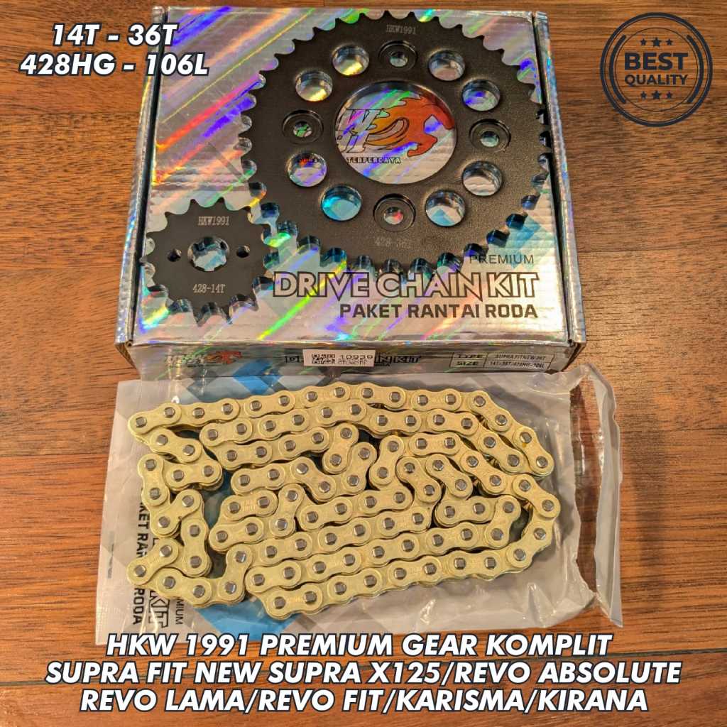 GEAR TARIK KOMPLIT SUPRA FIT NEW/SUPRA X 125/KARISMA/REVO ABSOLUTE/REVO LAMA 14T/36T 428 - 106L PREM