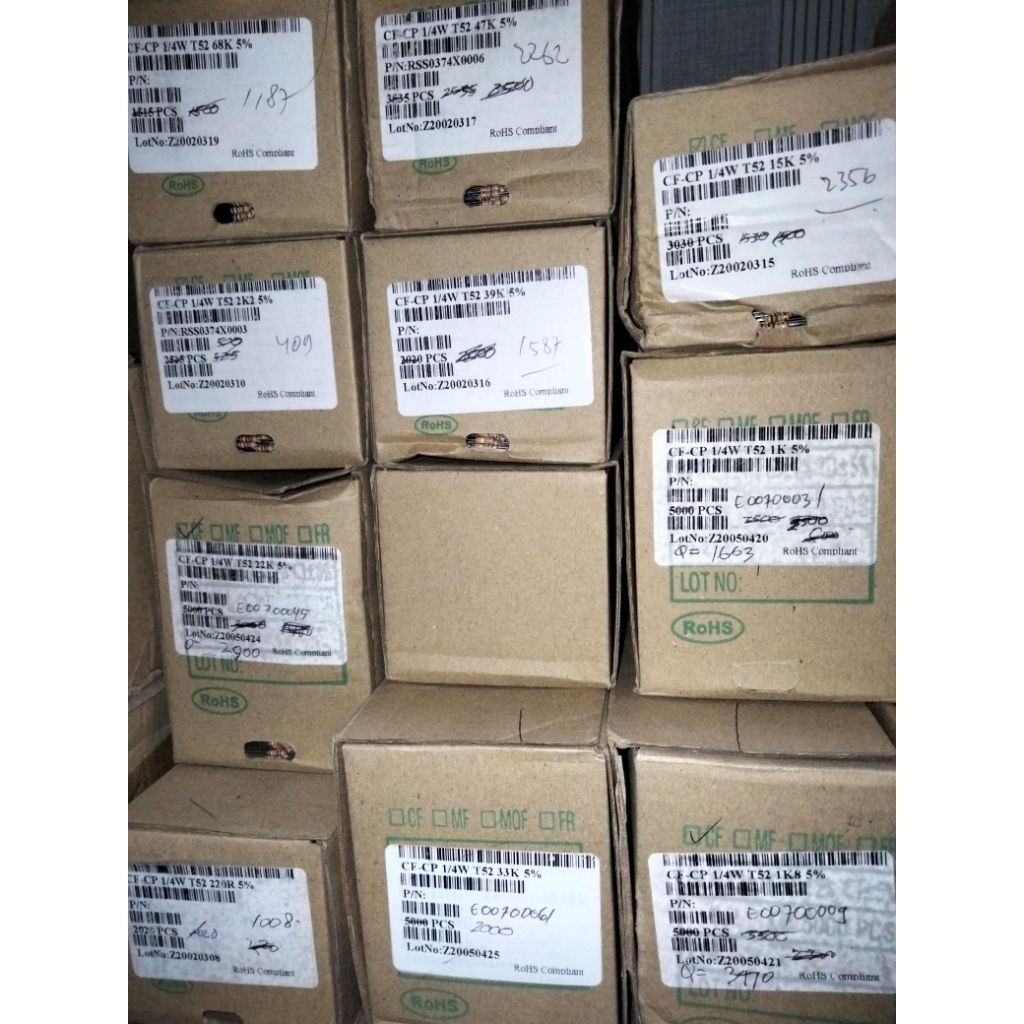 100pcs Resistor 1/4w 1k 1k8 15k 22k 100k dst