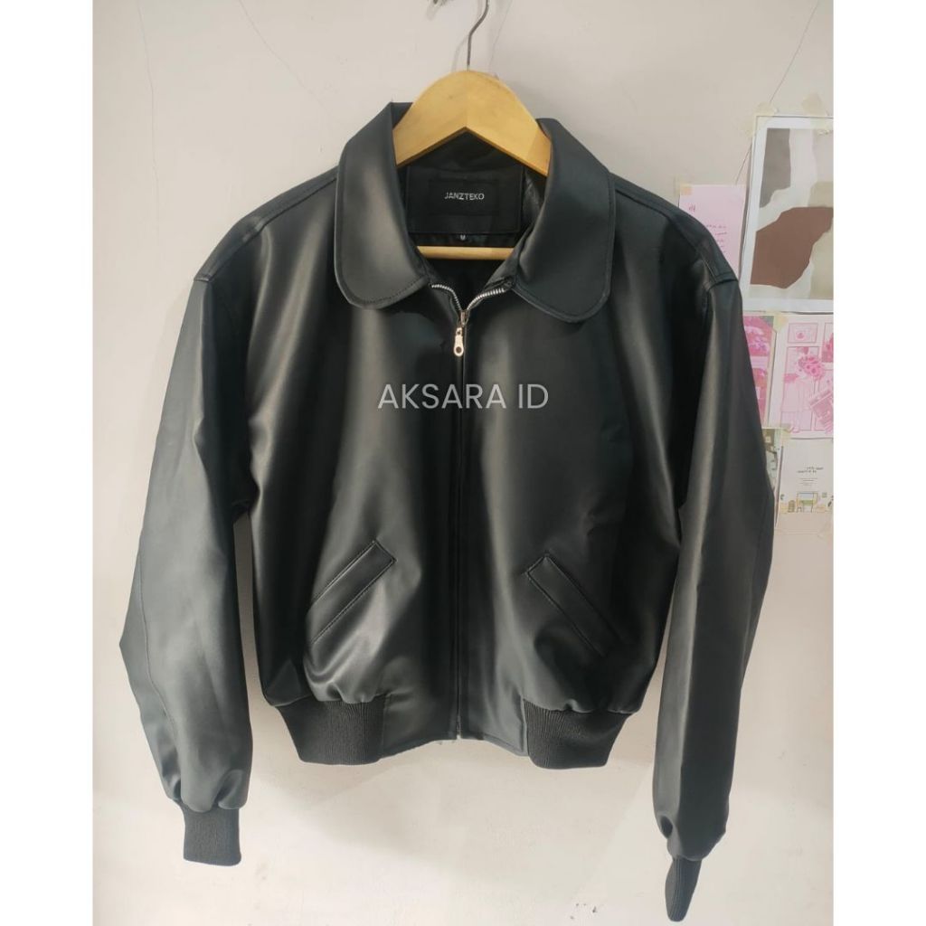 AKS x LODI - Jaket Bomber Crop Top Casual Simpel Unisex Bahan Semi Kulit Sintetis Viena Leather Prem