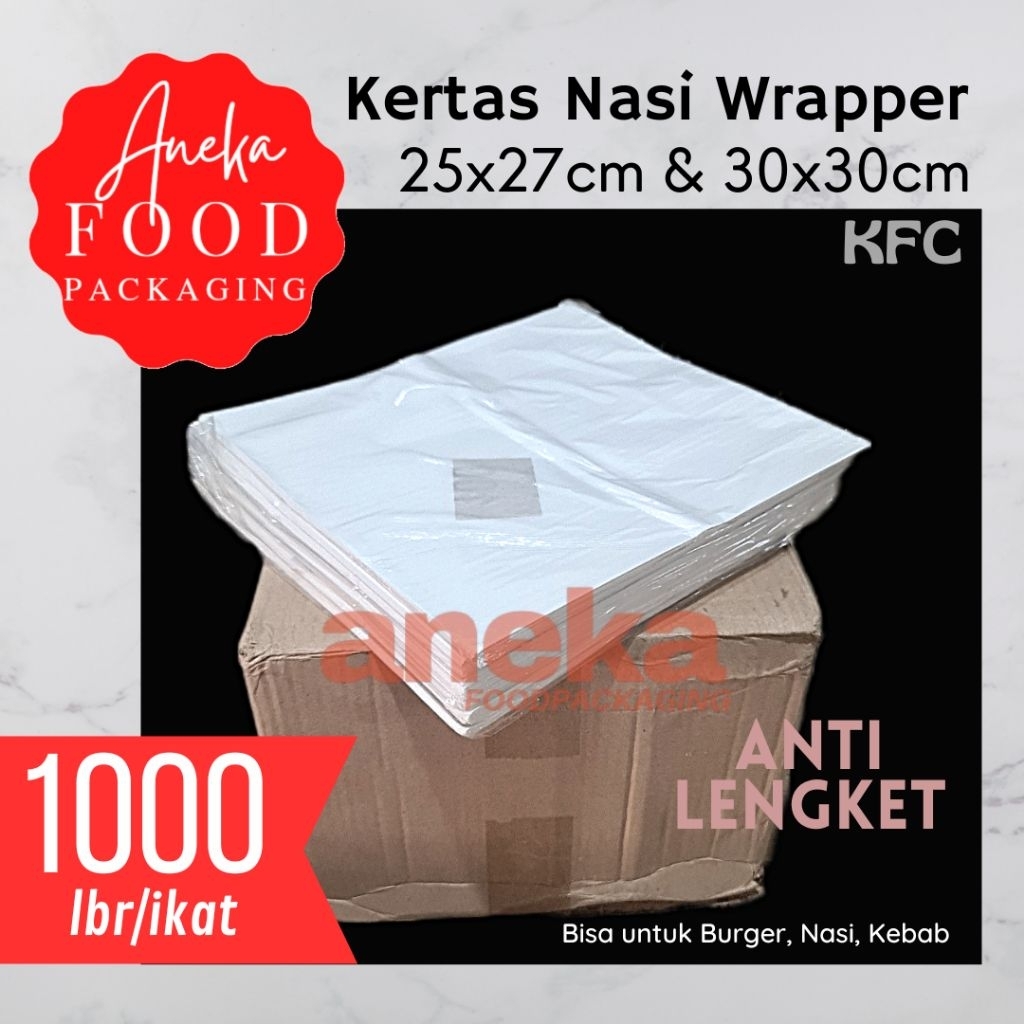 

GROSIR 1000lbr- Wrapper 25X27 & 30x30cm/kertas bungkus nasi kebab burger ala KFC
