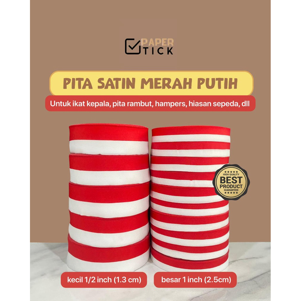 

Pita Merah Putih 1/2 Inci (1.3cm) | 1 inci (2.5cm) | Hiasan 17 agustus HUT RI | Pita Kain Merdeka