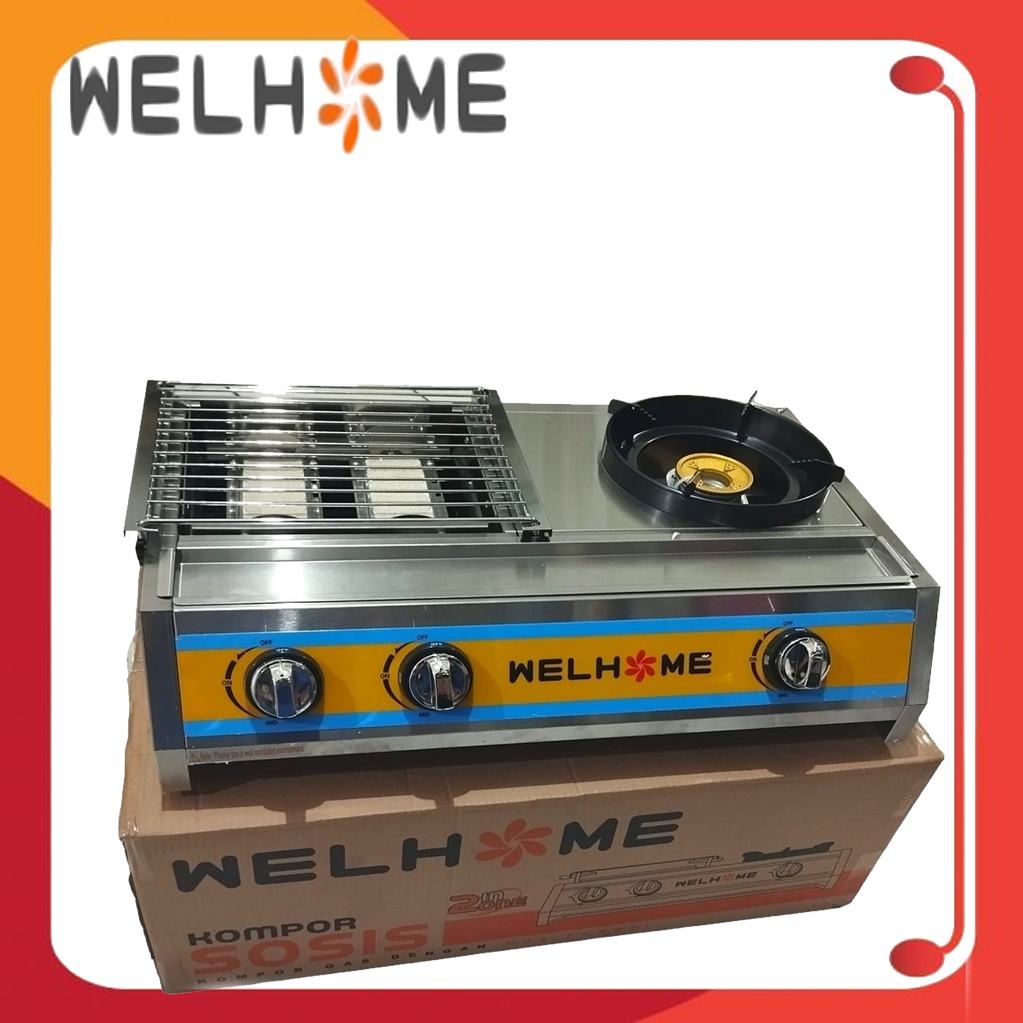 WELHOME Kompor Gas + Panggang 2 in 1 Kompor Gas 1 Tungku dan Pemanggang 2 Tungku