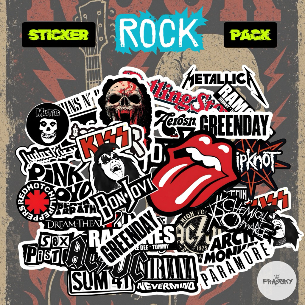 

Fragsky - 20&25 Pcs Sticker Spesial Series Band Rock MCR Pink Floyd ACDC Nirvana Kiss Queen Artist Pack | Stiker Premium Laminasi Doff & Glossy Kiss Cut Anti Air Anti Luntur | Stiker Aesthetic Skena Kalcer Estetik Dekorasi HP Laptop Helm Paper Stationery
