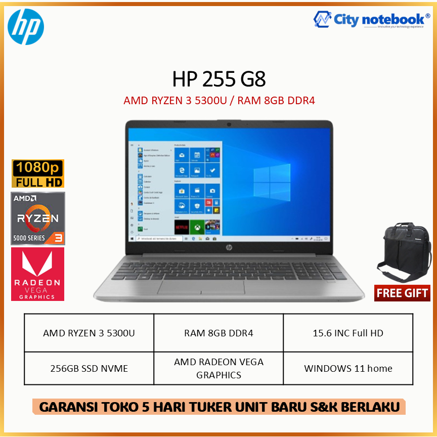 HP 255 G8 RYZEN 3 5300 8GB 256GB W11 15.6FHD