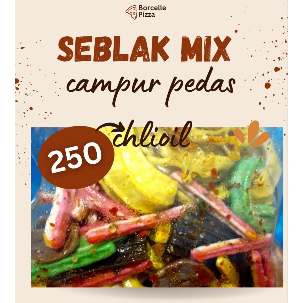 

SEBLAK MIXCAMPUR CHILIOIL 250GRM KERUPUK JENGKOL.KERUPUKMIE.KERUPUK MIE.KERUPUk ASBES.KERUPUK BETON