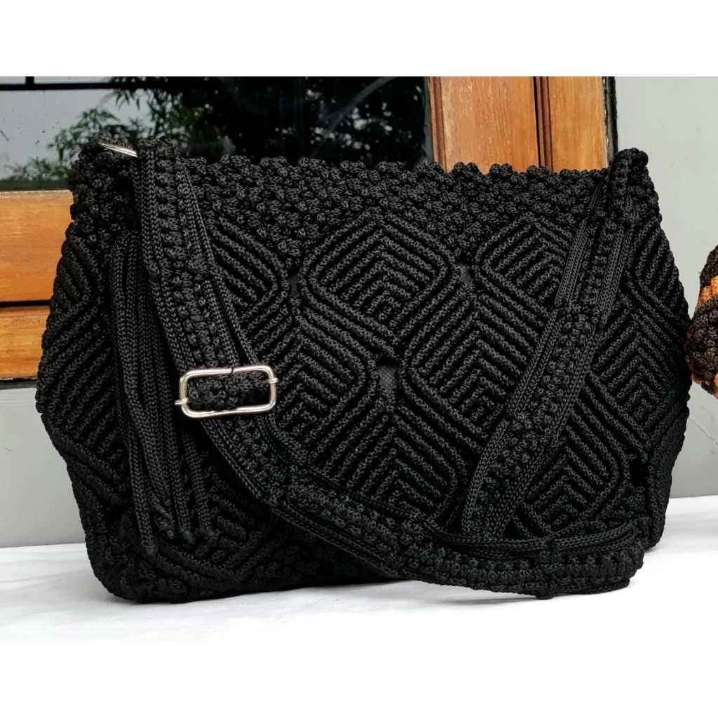 Tas Selempang Rajut TaliKur Motif Jasmine Besar / Tas Tali Kur Murah Berkualitas / Tas Tali kur Wani