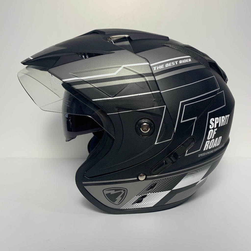 Helm JP7 Monster R9 Hitam Abu Abu Doff - Double Visor Dewasa SNI Helmet Helem BXP