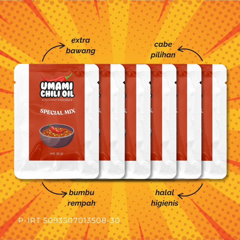 

6 Pcs Umami Chili Oil Special Mix Extra Hemat Pedas Nikmat Kaya Rasa Halal Tanpa Pengawet