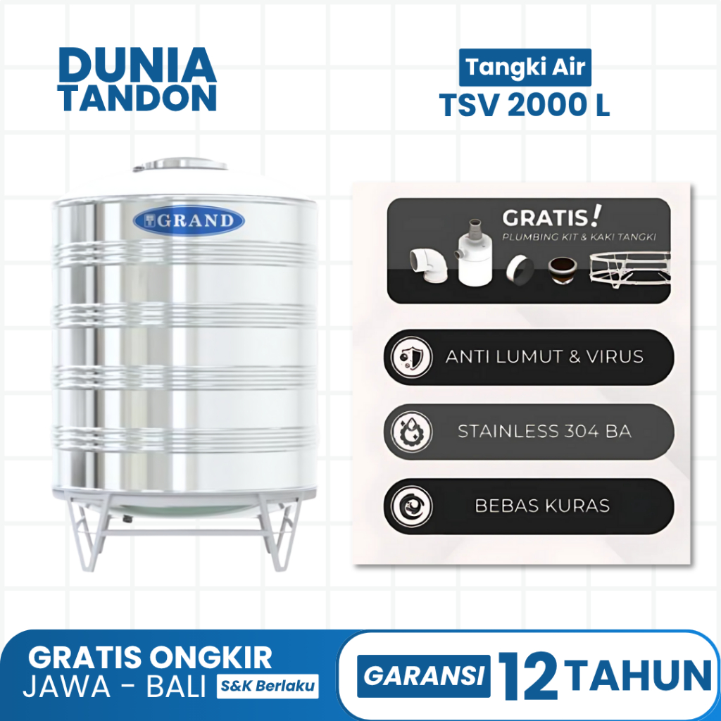 Tandon Air Stainless Grand Vertikal 2000 Liter TSV 2500 / Tandon Air Stainless