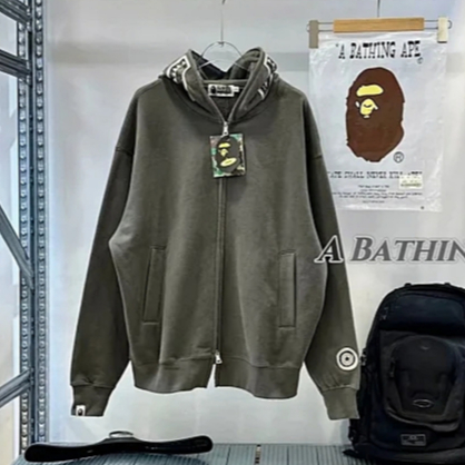 A Bathing Ape BAPE Hand Drawn Face Shark Full Zip Hoodie - Grey