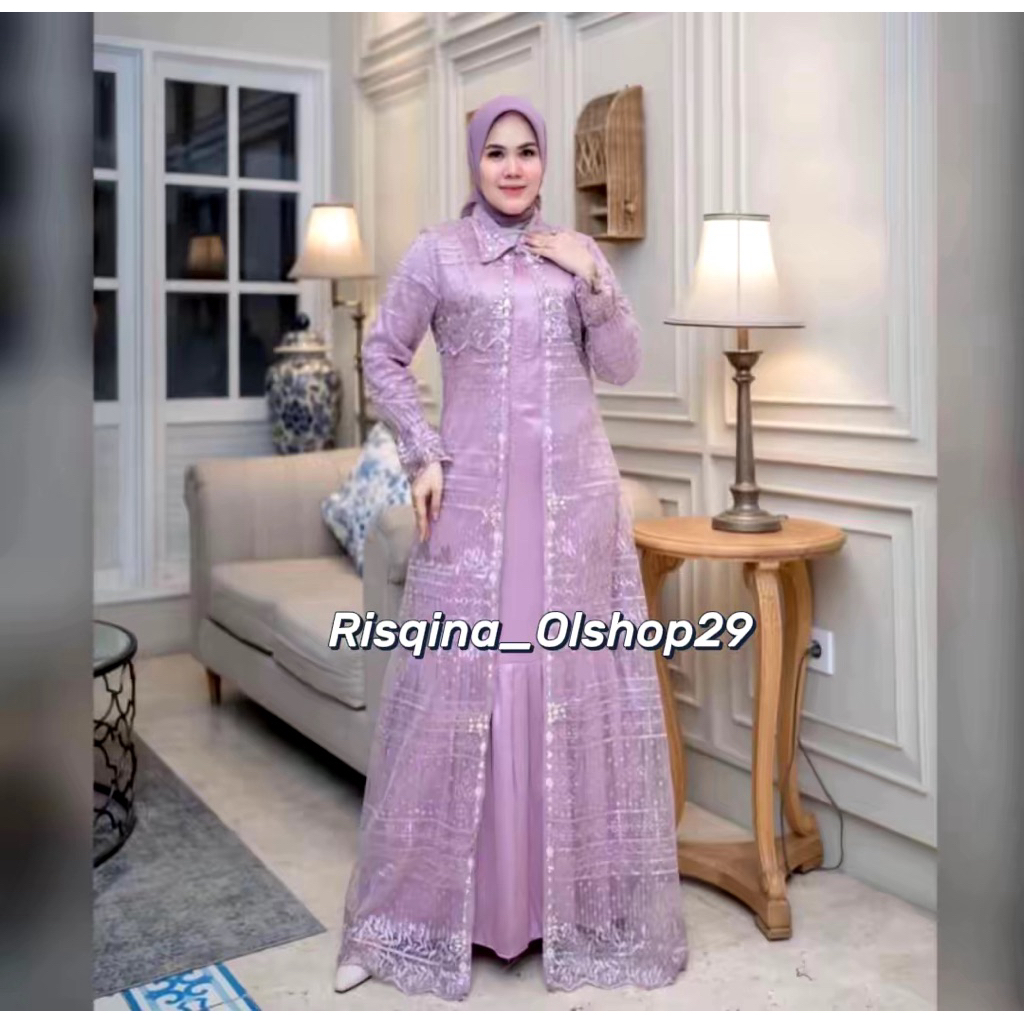 Baju Gamis Brokat Kondangan / Gamis Brukat Mewah /Dress Kebaya Tulle Premium / Gamis Kebaya Kekinian
