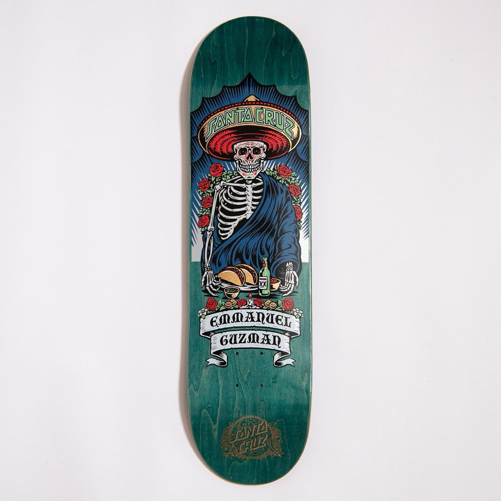 SANTA CRUZ SKATEBOARD DECK “GUZMAN DINE WITH ME” PRO MODEL EMMANUEL GUZMAN SIZE 8.27 FREE GRIPTAPE