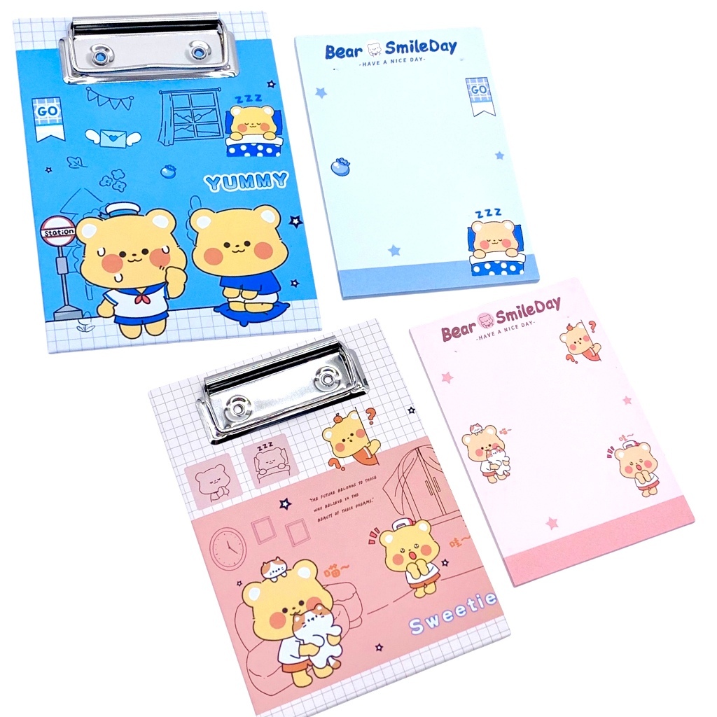 

Clipboard + Notes A05-18 Bear (10.5x15cm + 29 Lembar) Papan Jalan Buku Tulis Karakter Anak
